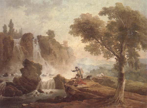 unknow artist Rome,a view of the falls at tivoli with two artists sketching from a promontory oil painting picture